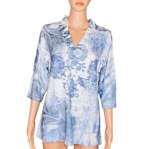 Mushka Sienna Rose Top Soft Ruffle Neckline Boho Pastel Floral Womens Size XL